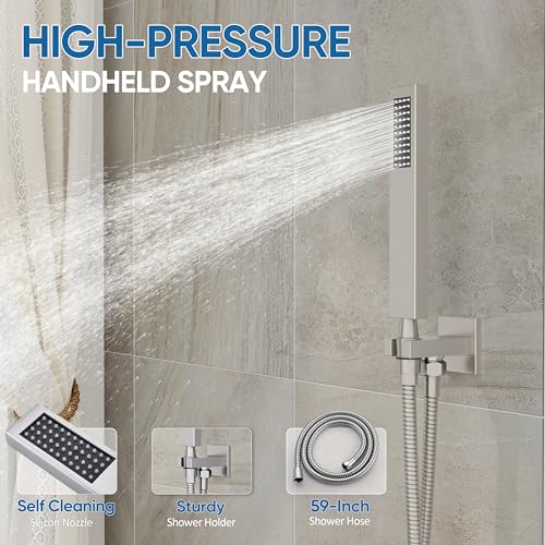 HoliSpa Shower System with Tub Spout, All Metal Tub Shower Faucet Set with 10" Rain Shower Head and Handheld Spray combo, Wall Mounted Tub Shower Systems with Valve and Trim Kit, Brushed Nickel - Image 4