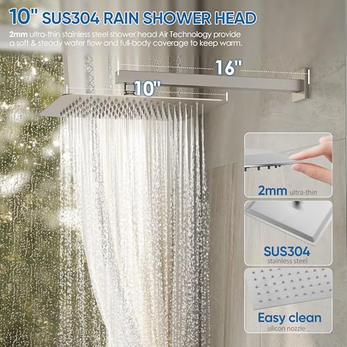 HoliSpa Shower System with Tub Spout, All Metal Tub Shower Faucet Set with 10" Rain Shower Head and Handheld Spray combo, Wall Mounted Tub Shower Systems with Valve and Trim Kit, Brushed Nickel - Image 3