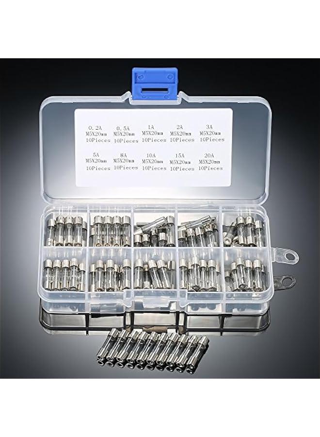 BWSJ 100 5x20mm Fastblow Glass Tube Fuses Assorted Kit Amp 0.2A 0.5A 1A 2A 3A 5A 8A 10A 15A 20A - Image 2