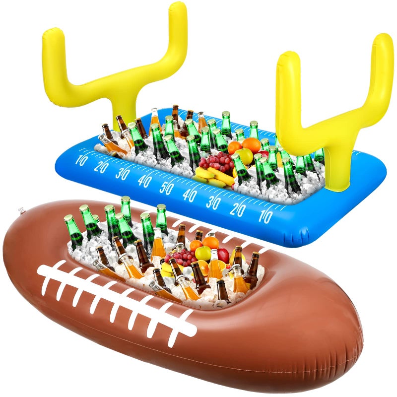 Leitee 2 Pcs Inflatable Football Drink Cooler Football Party Decoration Inflatable Field Cooler Ice Serving Bar Food Container for Summer Sport Birthday Party Favor SuppliesBlue Brown - Image 3