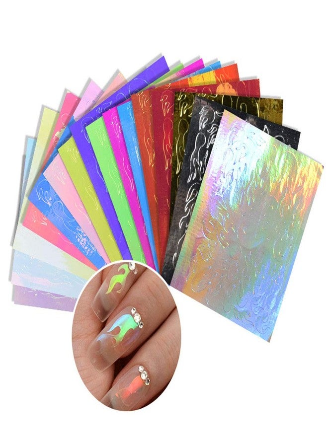 YesLady Nail Art 3D Holographic Fire Flame Stickers DIY Adhesive Laser Manicure Decals Stripe Tape 16PCS - Image 2