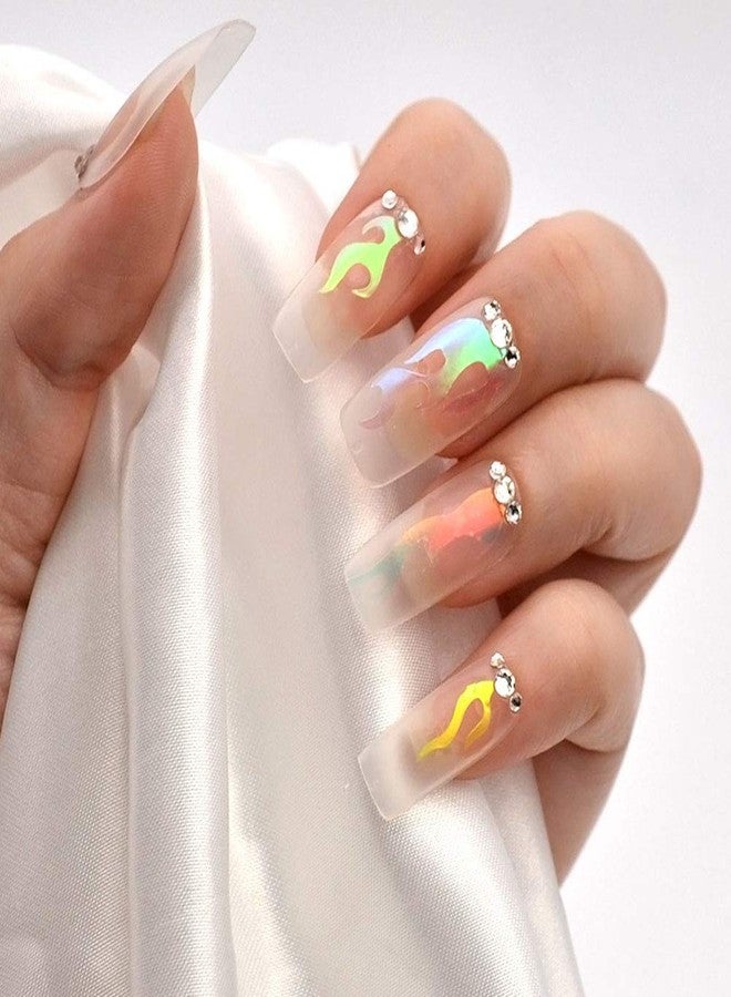 YesLady Nail Art 3D Holographic Fire Flame Stickers DIY Adhesive Laser Manicure Decals Stripe Tape 16PCS - Image 5