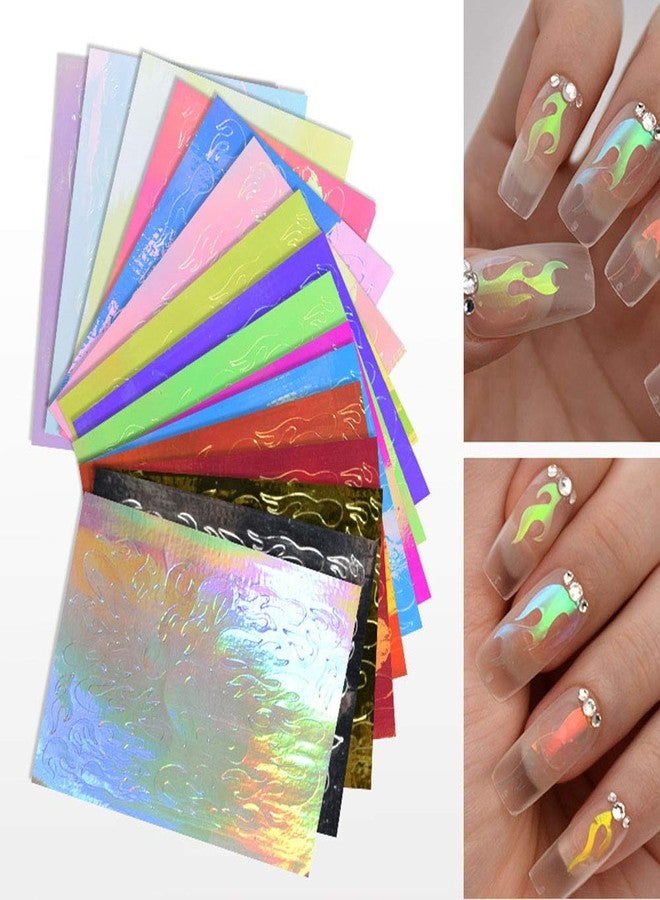 YesLady Nail Art 3D Holographic Fire Flame Stickers DIY Adhesive Laser Manicure Decals Stripe Tape 16PCS - Image 3