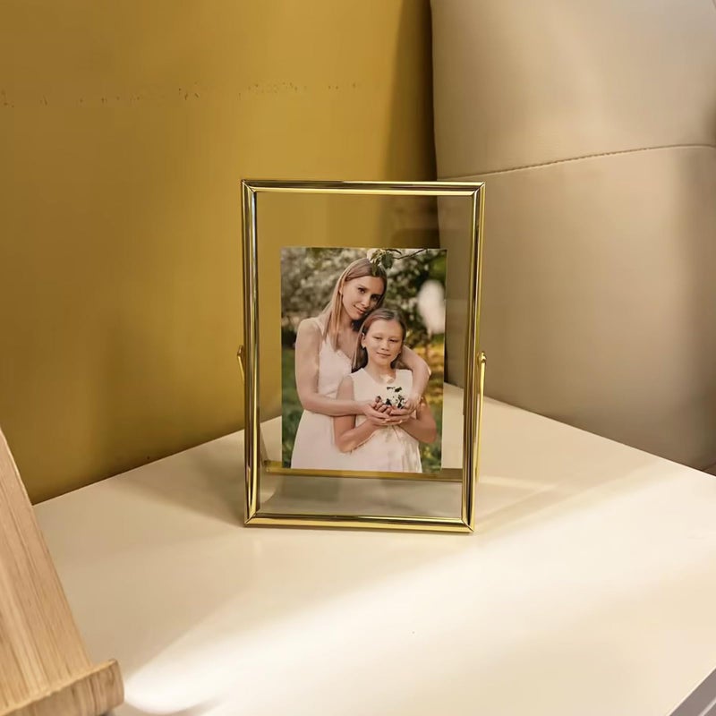 AhaGo Gold Floating Frame (4""x6""  Vertical)  For Picture 3.5x5  2x3  1x2  Tabletop Shelf Photo Frame  Classy Gift For Festival  Wedding  Home or Office D?cor - Image 4