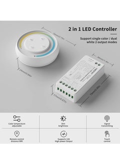 SYOSI Single Color+CCT LED Controller Kit,2.4G RF Wireless Remote Control,2in-1 LED Controller/Dimmer, for 2835/COB/CCT LED Strip Light, with White Remote,12-24V 144W-288W(Without Battery)Single Color+CCT L  - Image 2