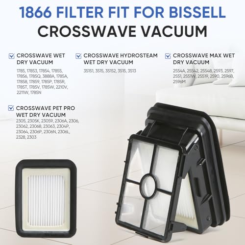 BIHARNT 4 Pack 1866 Replacement Filters Compatible with Bissell Crosswave 1785 3888A 2551 & Crosswave Pet Pro 2306 & 2554 2596 CrossWave Cordless Max & Crosswave HydroSteam 35151 3518 Wet Dry Vacuum Cleaner - Image 2
