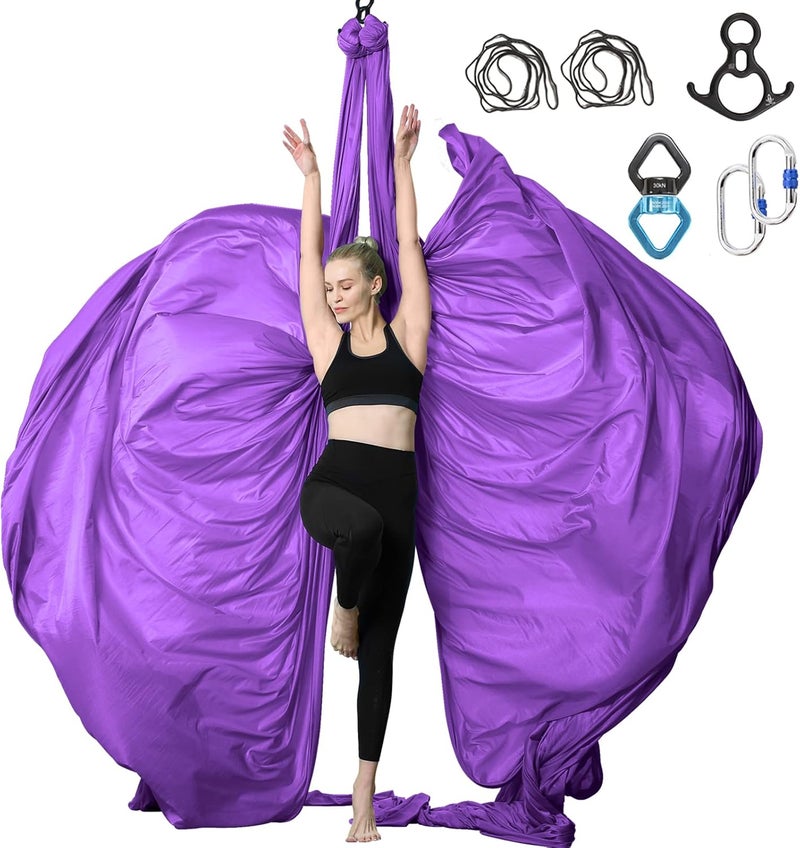 SKYPHAROS Aerial Silks Yoga Swing Set - 9/11 Yards Aerial Yoga Hammock Kit Anti-Gravity Flying for Fitness, Low/Non Stretch Nylon Tricot Fabric Hardware Included for Dance - Image 1