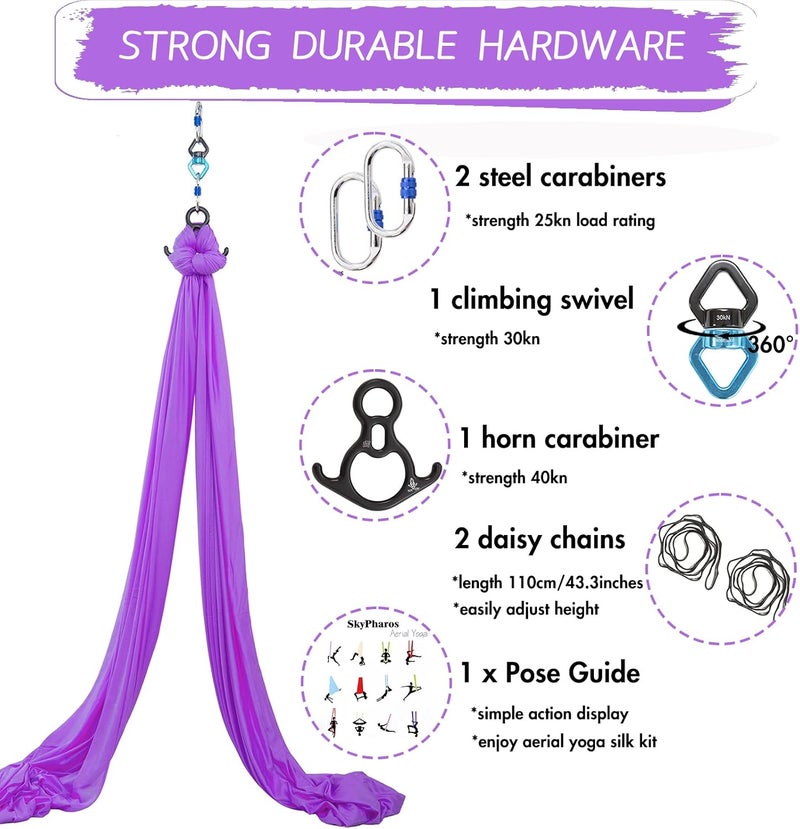 SKYPHAROS Aerial Silks Yoga Swing Set - 9/11 Yards Aerial Yoga Hammock Kit Anti-Gravity Flying for Fitness, Low/Non Stretch Nylon Tricot Fabric Hardware Included for Dance - Image 2