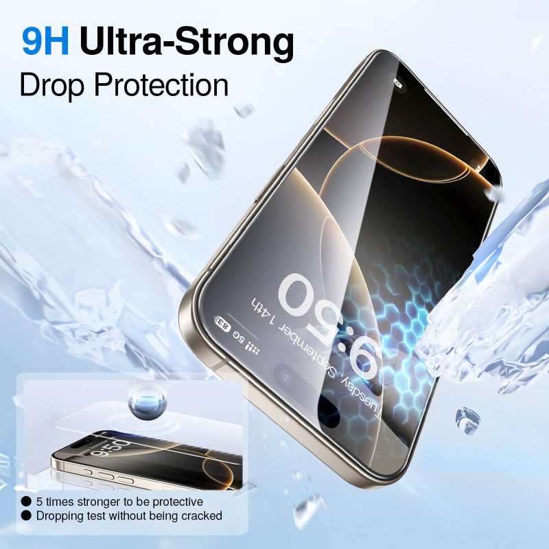 SMARTDEVIL 2 Pack for iPhone 16 Pro Screen Protector, 9H Hardness Military Grade Shatterproof, HD Clear Tempered Glass with Auto Dust-Elimination, Bubble Free, Easy Installation, Case Friendly - Image 3