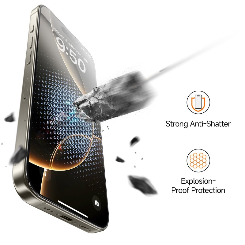 SMARTDEVIL 2 Pack for iPhone 16 Pro Screen Protector, 9H Hardness Military Grade Shatterproof, HD Clear Tempered Glass with Auto Dust-Elimination, Bubble Free, Easy Installation, Case Friendly - Image 5