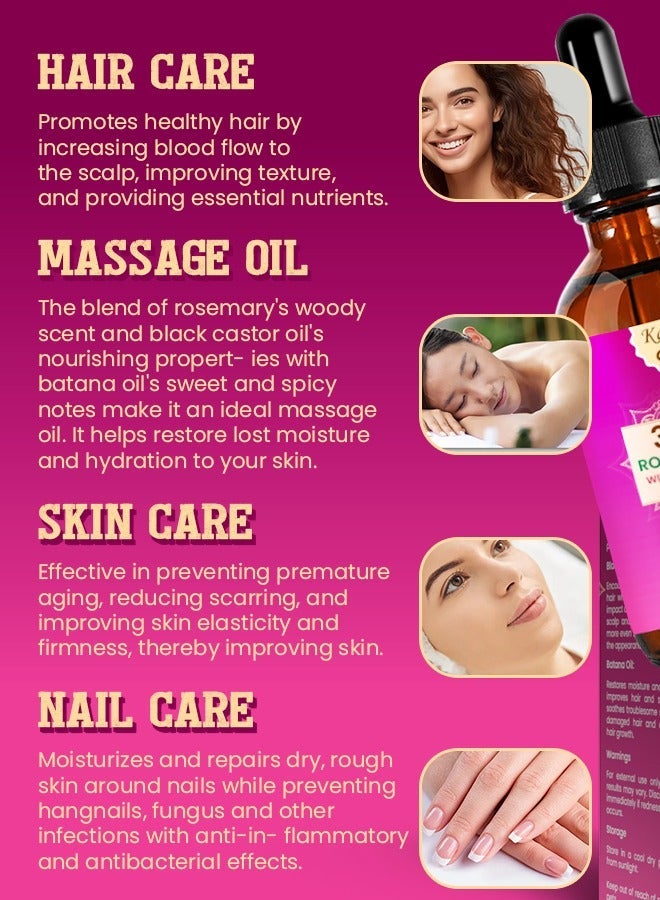 Kanza 3 In 1 Rosemary Oil with Black Castor Oil & Batana Oil for Hair Care Hair Conditioner Oil for Thin Hair Repair Damaged Hair Nourishes Thin Hair Scalp Skin and Loss Hair Growth Fit for All Hair Types - Image 5