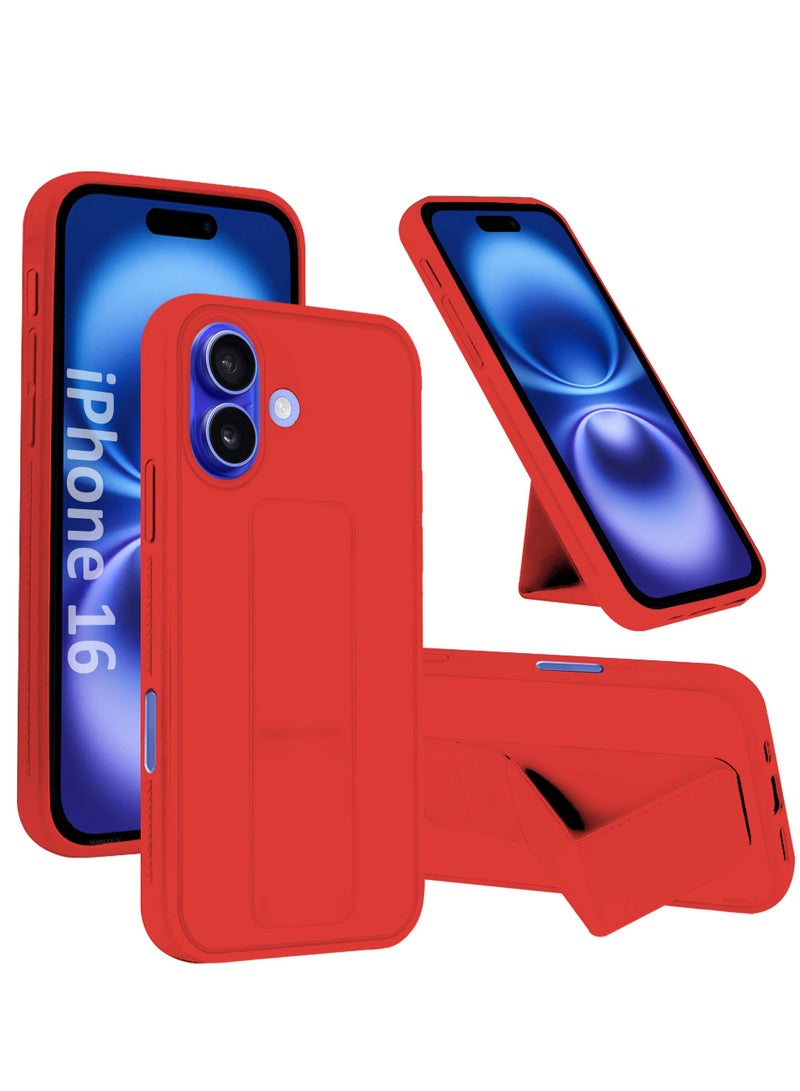 CATANES (for Apple iPhone 16) Case Premium PU Leather Back Cover with Stand Function Shockproof and Anti Scratch Finger Grip Case Cover / Red - Image 1
