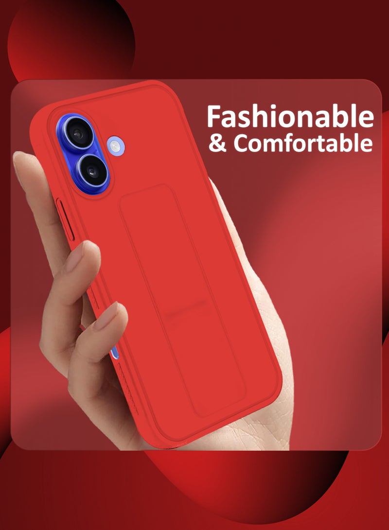 CATANES (for Apple iPhone 16) Case Premium PU Leather Back Cover with Stand Function Shockproof and Anti Scratch Finger Grip Case Cover / Red - Image 4