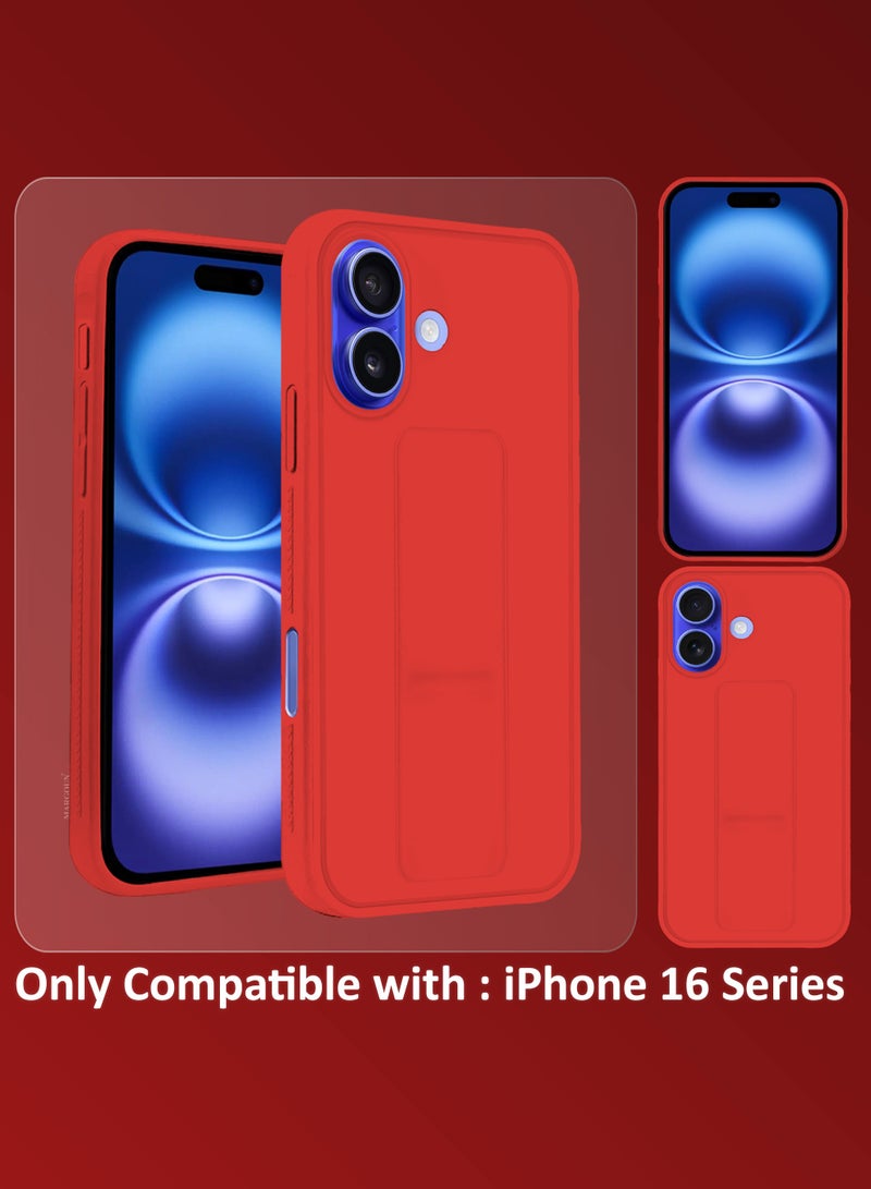 CATANES (for Apple iPhone 16) Case Premium PU Leather Back Cover with Stand Function Shockproof and Anti Scratch Finger Grip Case Cover / Red - Image 5