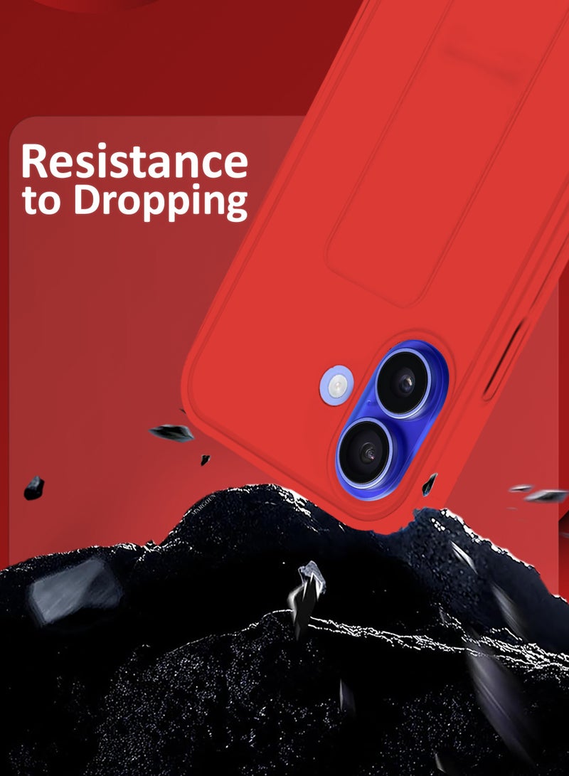 CATANES (for Apple iPhone 16) Case Premium PU Leather Back Cover with Stand Function Shockproof and Anti Scratch Finger Grip Case Cover / Red - Image 3