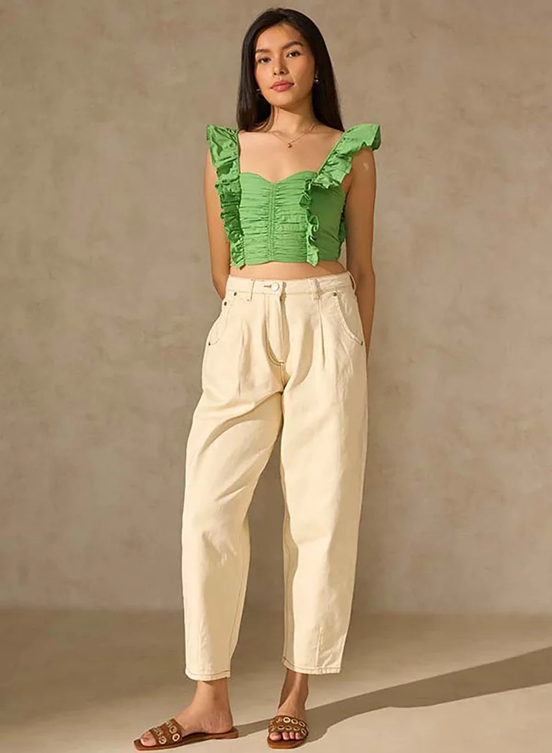 Virgio VIRGIO Linen Textured Ruffle Top