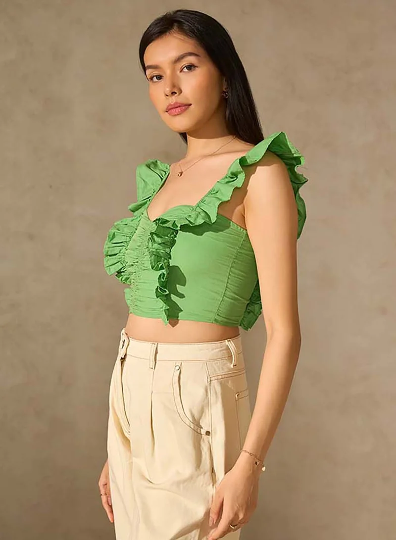 Virgio VIRGIO Linen Textured Ruffle Top