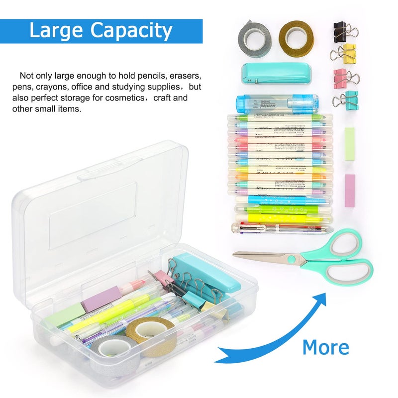 Tamaki 1 Pack Plastic Pencil Box Large Capacity Pencil Boxes Clear Boxes with Snap-tight Lid Stackable Design and Stylish Office Supplies Storage Organizer Box, Clear - Image 3