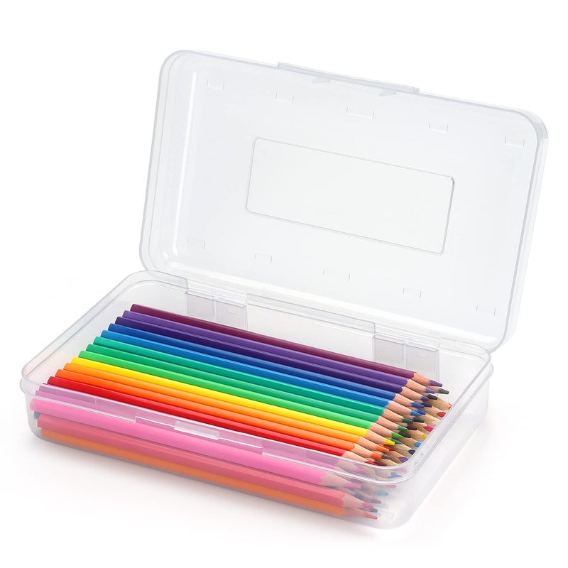 Tamaki 1 Pack Plastic Pencil Box Large Capacity Pencil Boxes Clear Boxes with Snap-tight Lid Stackable Design and Stylish Office Supplies Storage Organizer Box, Clear - Image 1