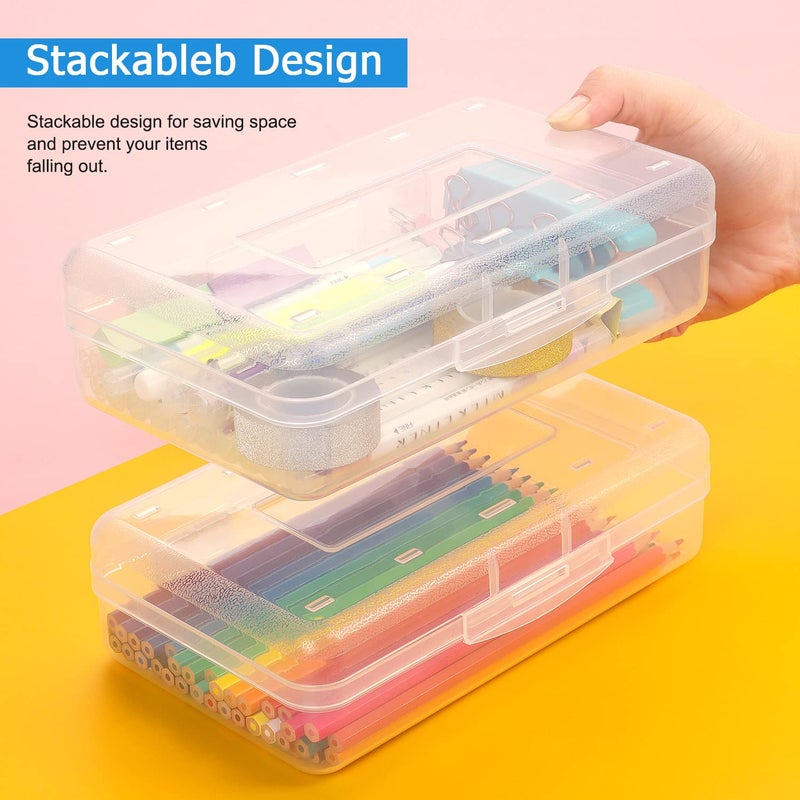 Tamaki 1 Pack Plastic Pencil Box Large Capacity Pencil Boxes Clear Boxes with Snap-tight Lid Stackable Design and Stylish Office Supplies Storage Organizer Box, Clear - Image 5