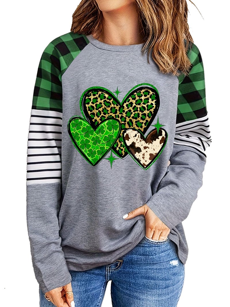 LUBERLIN Women St. Patrick's Day Shirt Lucky Shamrock Tees Green Heart Tshirt Irish Clover Tops(Green1 XL) - Image 1