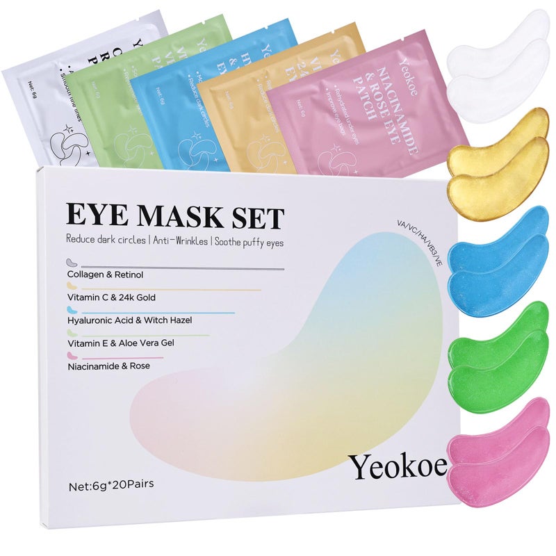 Yeokoe Under Eye Patches for Dark CirclesEye Mask for Puffy Eyes With CollagenRetinolVitmin CHyaluronic Acid and Niacinamide Face Masks Skincare Spa Gifts for Woman 20Pairs
