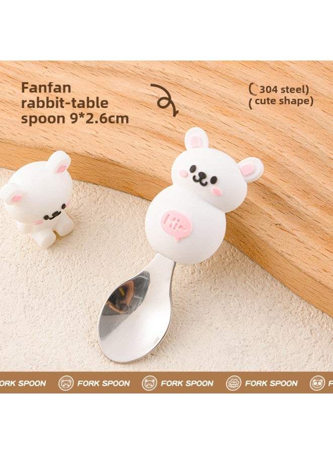 Children's Creative Fork Spoon 304 Stainless Steel Short Handle Cartoon Tableware Household Baby Dining Portable Tableware Suit-Specifications:No Specifications-Color:Fan Fan Rabbit Spoon - Image 1