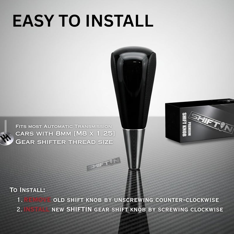 SHIFTIN Large Big Replacement Gear Shift Knob Shifter fits Toyota 4Runner Tacoma SUVs and Lexus LX 570 470 LS 400 RX 350, Acura, Mazda, Scion, with M8 Thread (Black Leather/Piano Black) - Image 4