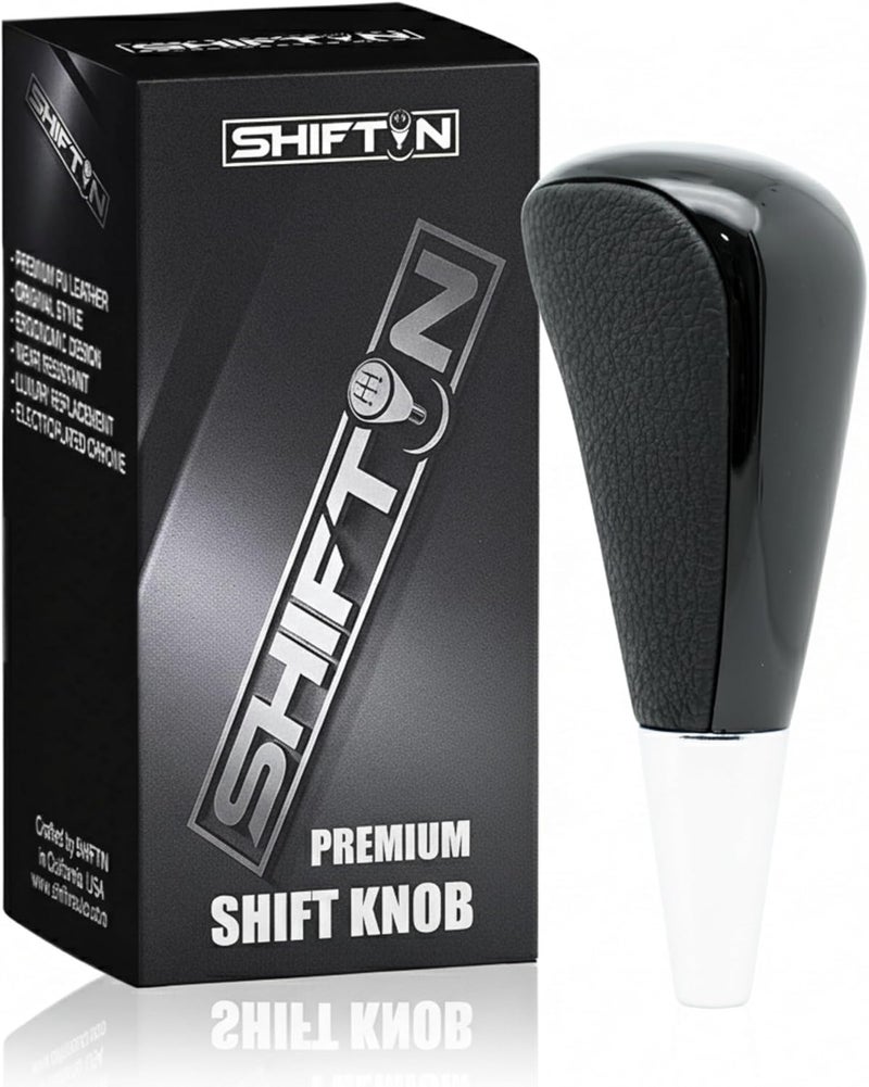SHIFTIN Large Big Replacement Gear Shift Knob Shifter fits Toyota 4Runner Tacoma SUVs and Lexus LX 570 470 LS 400 RX 350, Acura, Mazda, Scion, with M8 Thread (Black Leather/Piano Black) - Image 1