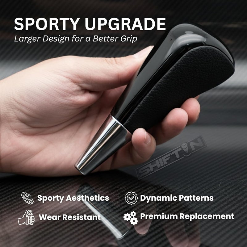SHIFTIN Large Big Replacement Gear Shift Knob Shifter fits Toyota 4Runner Tacoma SUVs and Lexus LX 570 470 LS 400 RX 350, Acura, Mazda, Scion, with M8 Thread (Black Leather/Piano Black) - Image 2