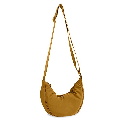 EVGLOW Nylon Crescent Crossbody Bag for Women Purses Trendy Men,Small Travel Sling Pouch Hobo,Lightweight Fanny Pack with Zipper Adjustable Strap,Round Soft Shoulder Pouch Bag for Work Sport(Lemon Yellow) - Image 1
