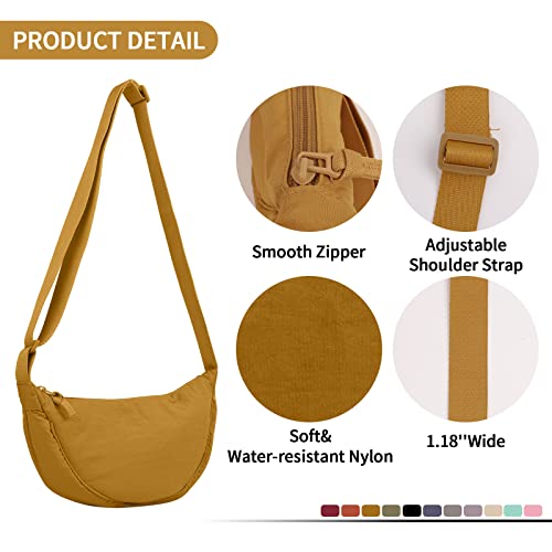 EVGLOW Nylon Crescent Crossbody Bag for Women Purses Trendy Men,Small Travel Sling Pouch Hobo,Lightweight Fanny Pack with Zipper Adjustable Strap,Round Soft Shoulder Pouch Bag for Work Sport(Lemon Yellow) - Image 3