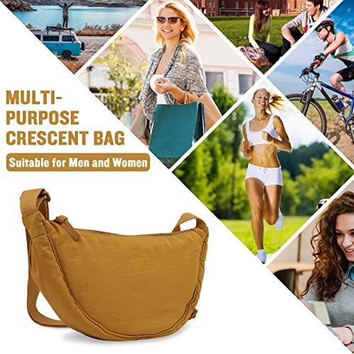 EVGLOW Nylon Crescent Crossbody Bag for Women Purses Trendy Men,Small Travel Sling Pouch Hobo,Lightweight Fanny Pack with Zipper Adjustable Strap,Round Soft Shoulder Pouch Bag for Work Sport(Lemon Yellow) - Image 5