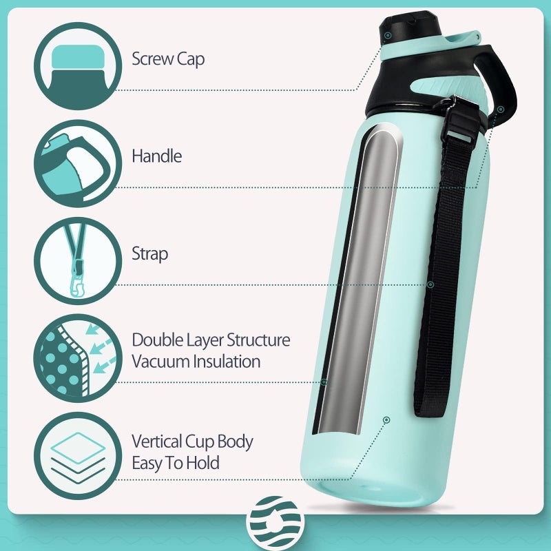 Fjbottle Stainless Steel Insulated Sports Water Bottle 24oz  BPA-Free  Double-Wall Vacuum  Magnetic Cap  No Straw  Cup Brush Included - Ideal Thermos for School  Fitness  and Outdoor Activities - Image 1