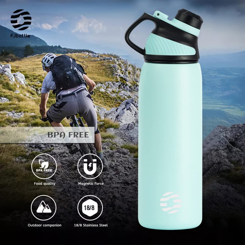 Fjbottle Stainless Steel Insulated Sports Water Bottle 24oz  BPA-Free  Double-Wall Vacuum  Magnetic Cap  No Straw  Cup Brush Included - Ideal Thermos for School  Fitness  and Outdoor Activities - Image 3