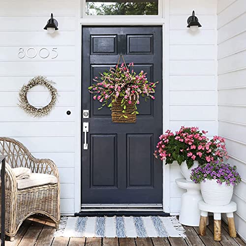 MYELJO Pink Berry Wildflower Door Hanger Basket Wreath - Spring & Summer Front Door Decor, Mother's Day Hanging Ornament, Seasonal Welcome Basket for Weddings, Parties, Home Decoration - Image 3