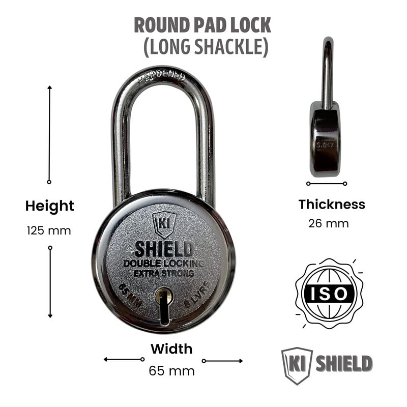 KI SHIELD 65mm Long Shackle 1004 Steel Padlock | Heavy Duty Keyed Lock for Indoor & Outdoor Security | Rust Resistant, Hardened Steel Body, Safety Lock for Door, Gate, Warehouse & Storage (1 pc) - Image 5