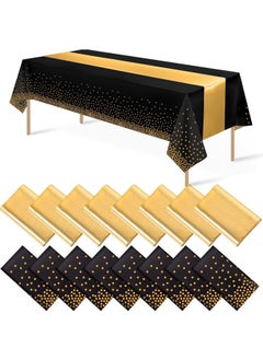 Direct Disposable Party Peva Dot Tablecloth With Polyester Table Runner Waterproof And Oil-proof-Colour:Black Background Gold Dots + Gold Table Flag-Specification:(137*274/30*274) Table Runner And Tablecloth