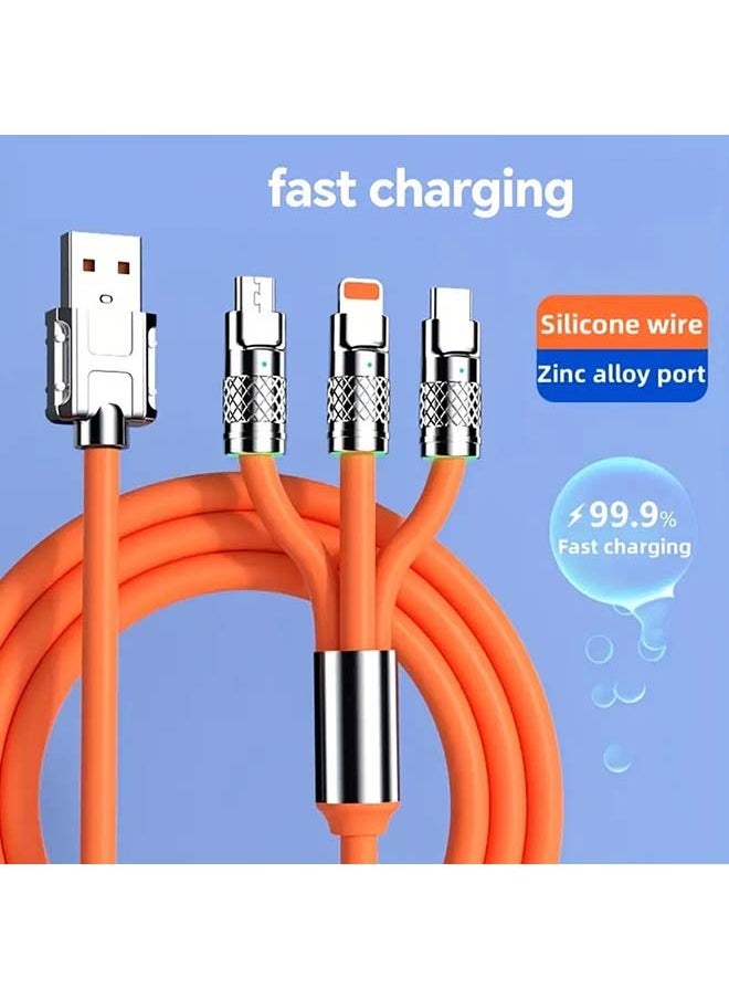 Generic - 3-in-1 USB Super Fast Charger Cable  120W   1.2 Meter Super Soft Silicone Universal USB Charging Cable with Lightning Type C USB Port  For IPhone  And Other Devices At Full Speed - Image 1