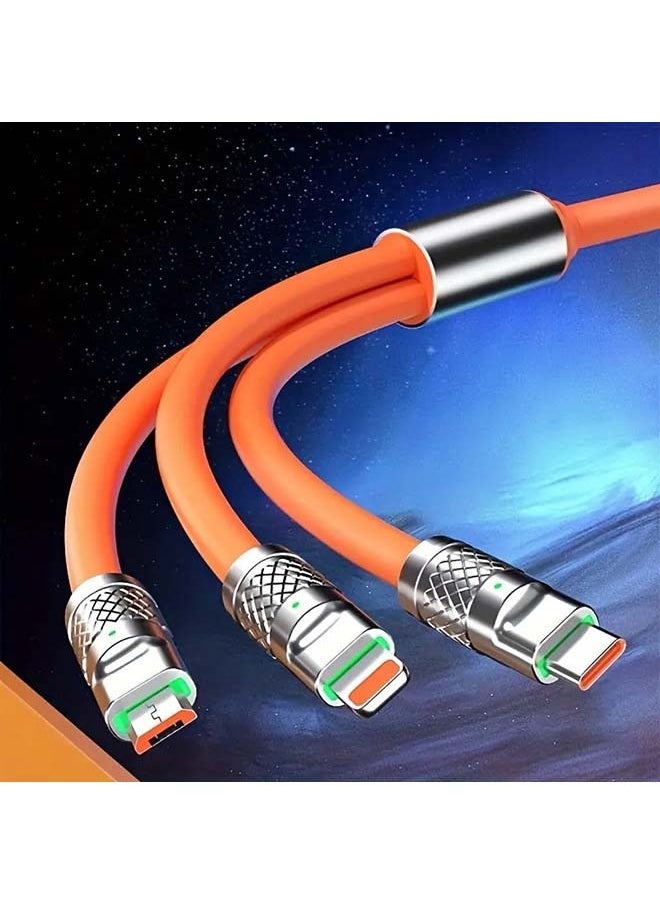 Generic - 3-in-1 USB Super Fast Charger Cable  120W   1.2 Meter Super Soft Silicone Universal USB Charging Cable with Lightning Type C USB Port  For IPhone  And Other Devices At Full Speed - Image 1