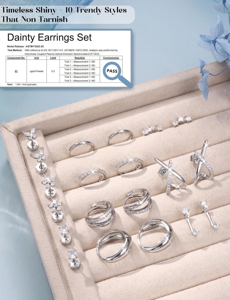 BESTEEL Hypoallergenic Flat Back Earrings for Women - 14K Gold Plated Surgical Steel Earring Stacks Set CZ Stud Huggie Hoop Earings for Cartilage Tragus Helix Sensitive Ears Silver Plated Jewelry 20G - Image 5
