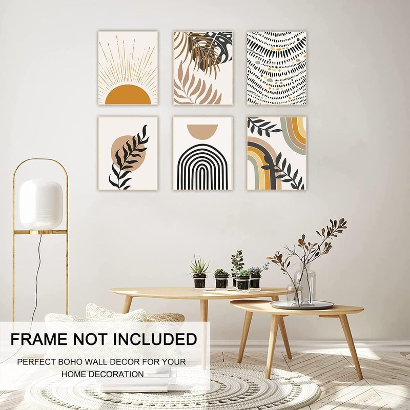 KBKBART Light sturdy raw material Boho Wall Art Prints, Set of 6, Modern Prints, Neutral Geometric Boho Wall Art, Sun, Moon, Palm Leaf, Rainbow, Beige, Canvas Art Prints, Minimalist Gallery Wall Posters for Organized shipment arrange - Image 4