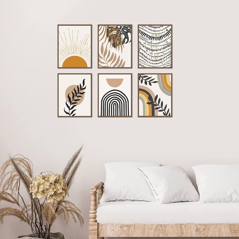 KBKBART Light sturdy raw material Boho Wall Art Prints, Set of 6, Modern Prints, Neutral Geometric Boho Wall Art, Sun, Moon, Palm Leaf, Rainbow, Beige, Canvas Art Prints, Minimalist Gallery Wall Posters for Organized shipment arrange - Image 2