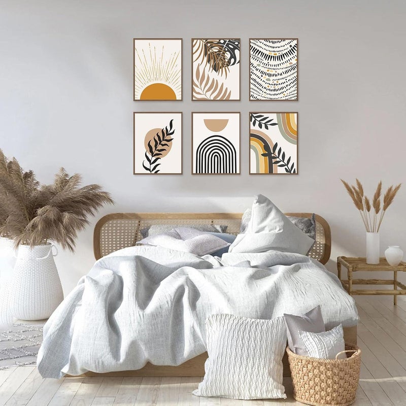 KBKBART Light sturdy raw material Boho Wall Art Prints, Set of 6, Modern Prints, Neutral Geometric Boho Wall Art, Sun, Moon, Palm Leaf, Rainbow, Beige, Canvas Art Prints, Minimalist Gallery Wall Posters for Organized shipment arrange - Image 3