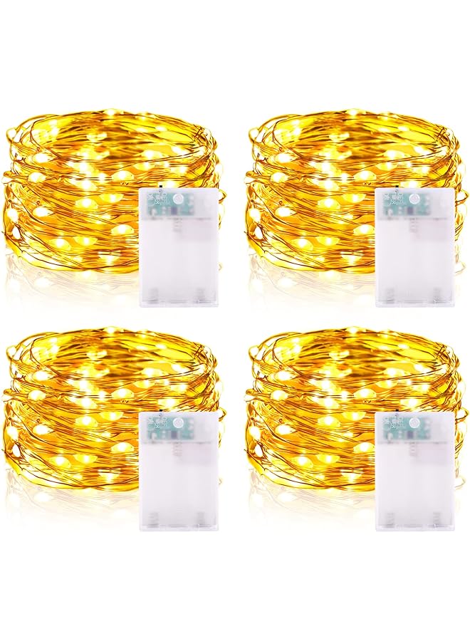 The Bros Fairy Lights Battery with Timer, 5m 50 LED Micro Wire Fairy String Lights with Timer Indoor Outdoor Lighting, Bedroom, Wedding Decor, Birthday Party Decoration (4 Packs, Warm White)  - Image 1