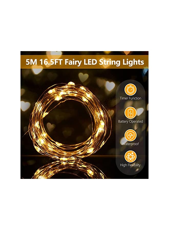 The Bros Fairy Lights Battery with Timer, 5m 50 LED Micro Wire Fairy String Lights with Timer Indoor Outdoor Lighting, Bedroom, Wedding Decor, Birthday Party Decoration (4 Packs, Warm White)  - Image 3