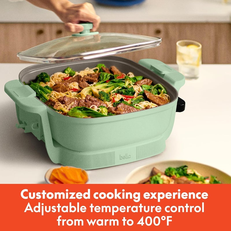 Bella Make & Take Electric Skillet, Fits-anywhere™ kitchenware, EverGood™ Ceramic Coating, Adjustable Temperature & Dishwasher-Safe Tempered Glass Lid, Cast Aluminum Base, 1200 Watt, Seaglass - Image 5