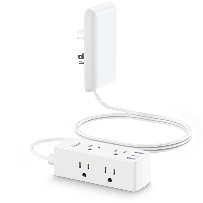 Olcorife Flat Extension Cord with Outlet Cover, Flat Plug Power Strip with 6 Outlets and 3 USB Ports, 2000 Joules Surge Protector, 3 FT Cord Hidden Outlet Extender for Tight Spaces - Image 1