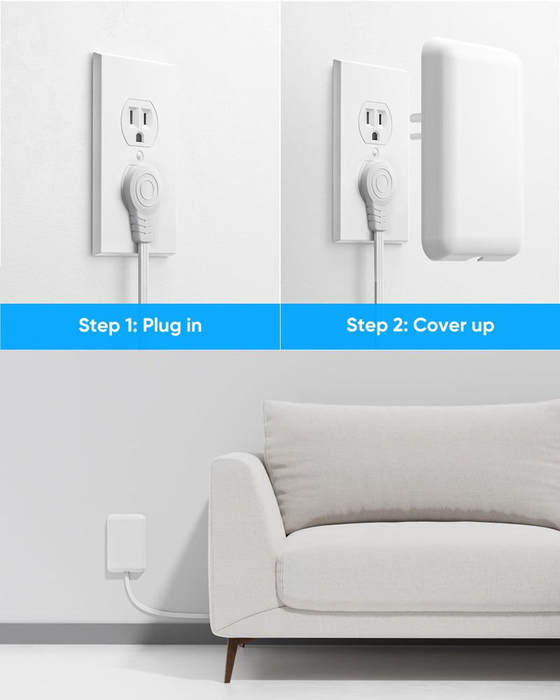Olcorife Flat Extension Cord with Outlet Cover, Flat Plug Power Strip with 6 Outlets and 3 USB Ports, 2000 Joules Surge Protector, 3 FT Cord Hidden Outlet Extender for Tight Spaces - Image 4