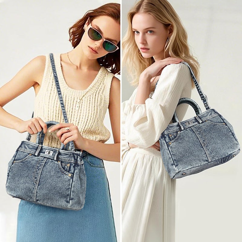 Dasein Trendy Denim Crossbody Bag Lightweight Satchel Shoulder Purse Handbag for Women w/Turn-Lock/Long Strap/Top Handle - Image 2